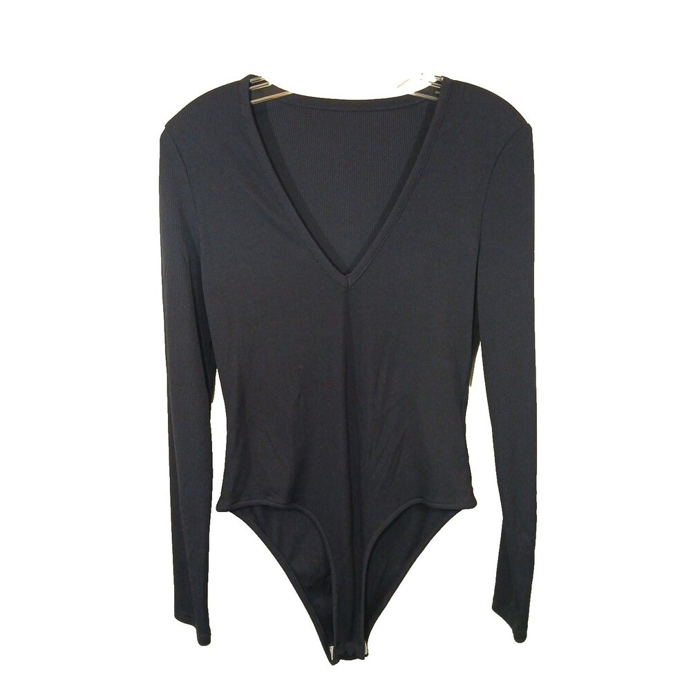 Women's Ribbed Black Long Sleeve Body Suit Size M/L